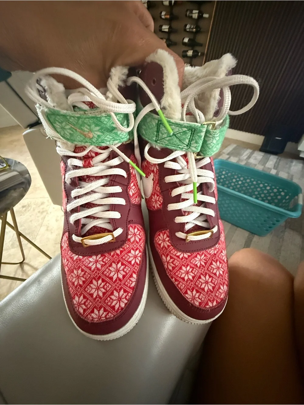 Nike Kids High-Top Winter Boots — Burgundy and Green